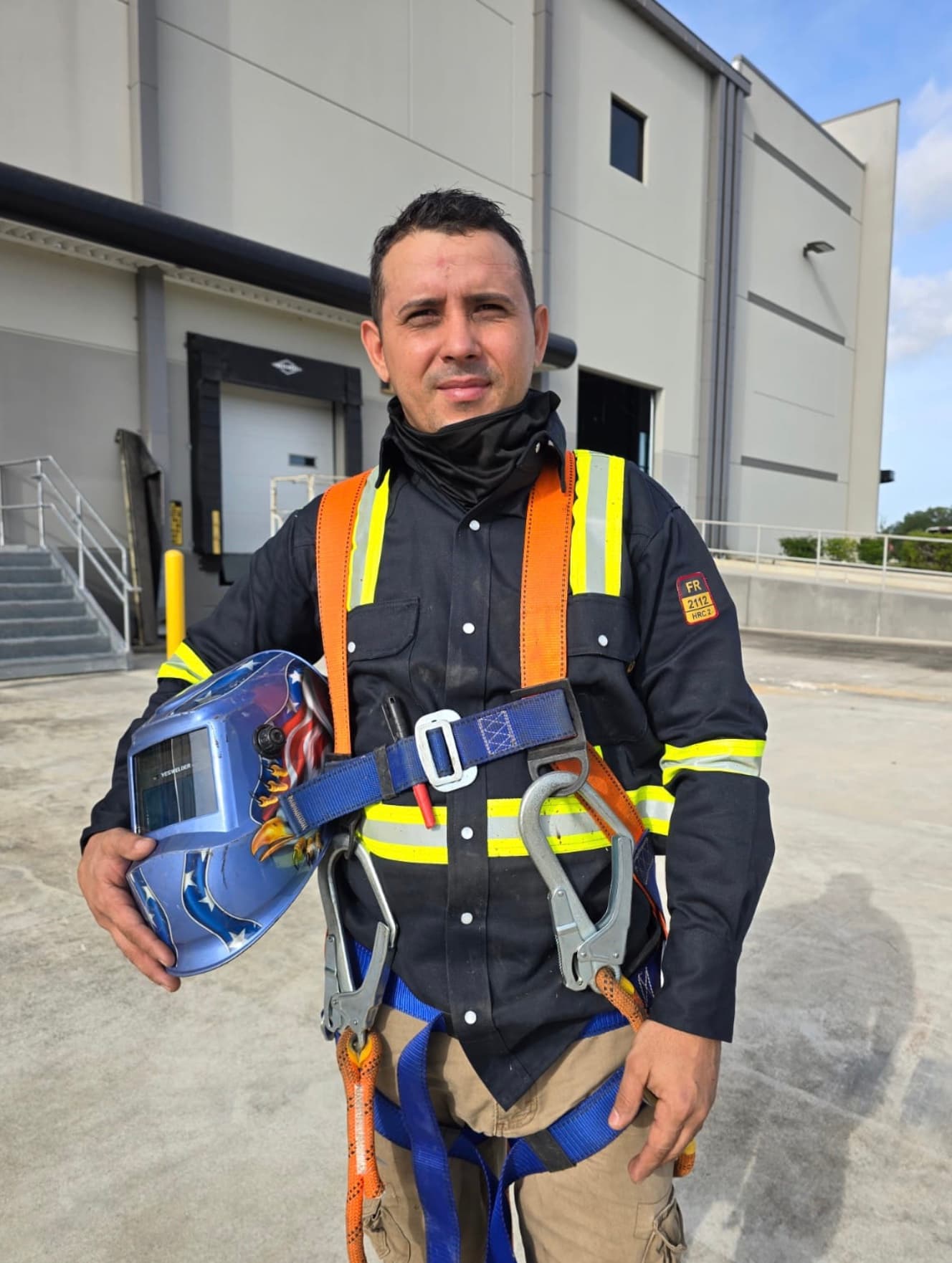 Yoiris Amado, owner and master welder at Welding Solutions and Fabrication LLC, on a job site in the Tampa Bay area